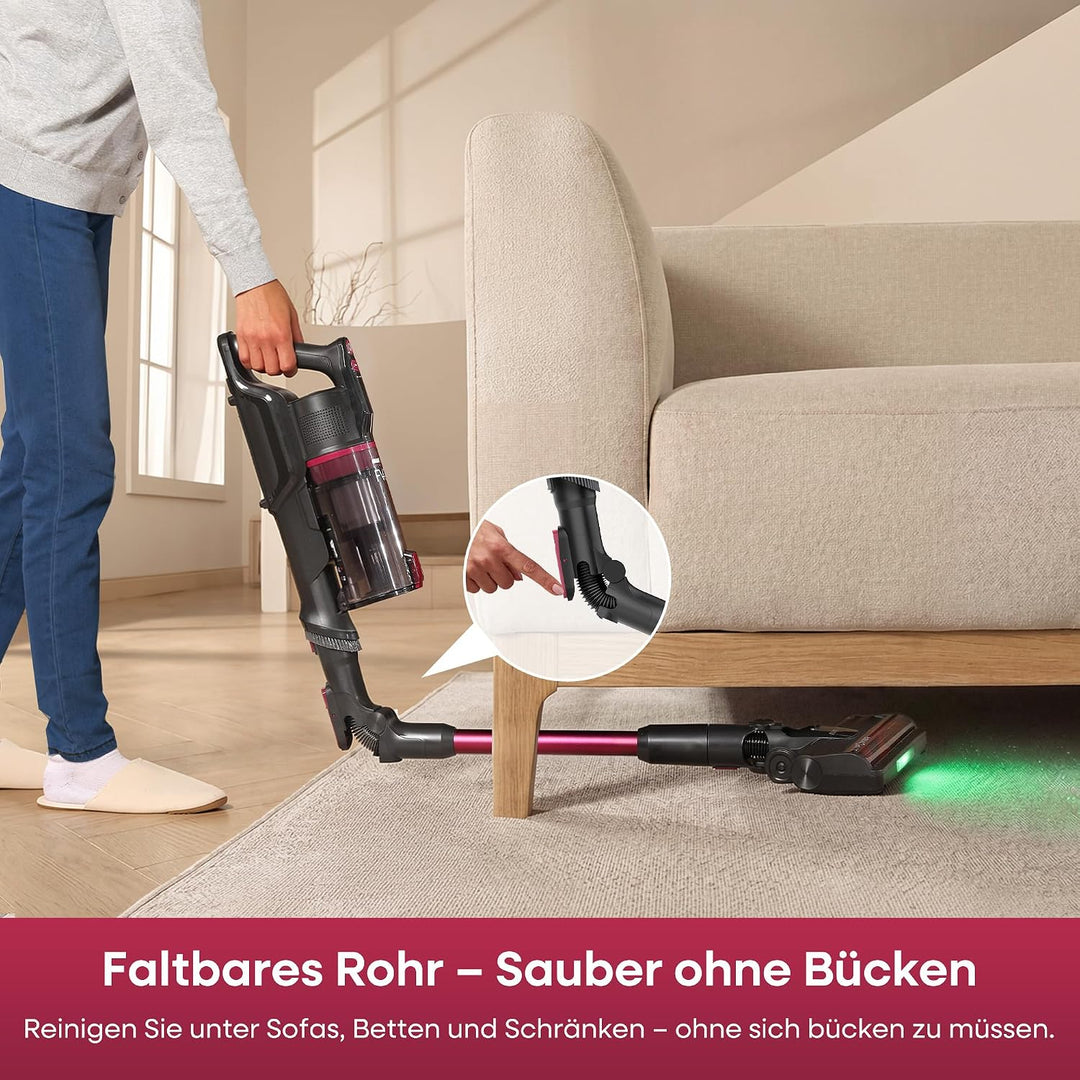 FAMIVAC FV3 Akku Staubsauger mit Knickgelenk-Rohr, 60Kpa &amp; 50Min, Leichter Rosenrot, Rosenrot
