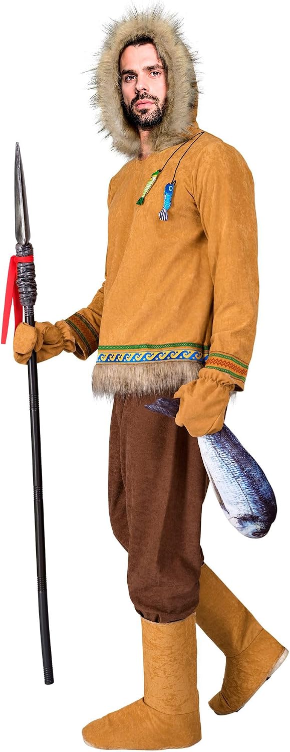 W WIDMANN MILANO Party Fashion - Inuit Kostüm für Herren, Oberteil mit Kapuze, Hose, Handschuhen &amp; S