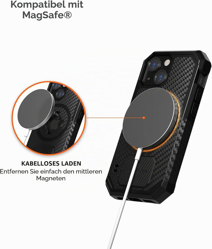 Rokform - iPhone 13 Mini Hülle, Rugged Series, Dual Magnet Plus MagSafe kompatibel, magnetische Schu