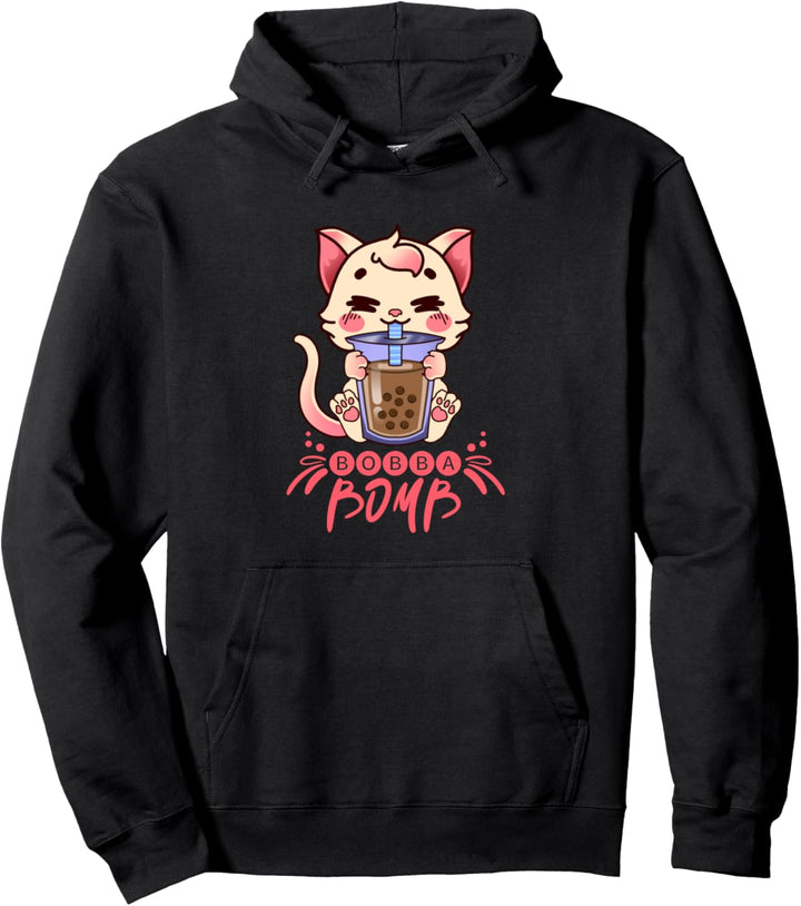 Kleine Katze mit Bubble Tea für Mädchen, Kinder, Kawaii Kult Pullover Hoodie