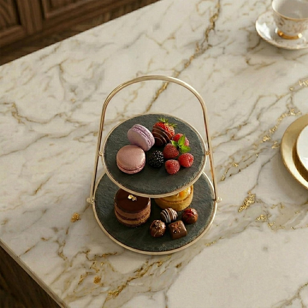 ECHTWERK Etagere-/ Servier-Ablage für Gebäck, Obst, Käse und Dessert mit 2 Ebenen aus Naturschiefer