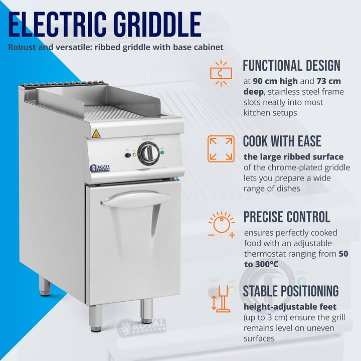 Royal Catering Elektro-Grillplatte mit Unterschrank Pro 730 Series 5,4 kW Grillplatte aus Chromstahl