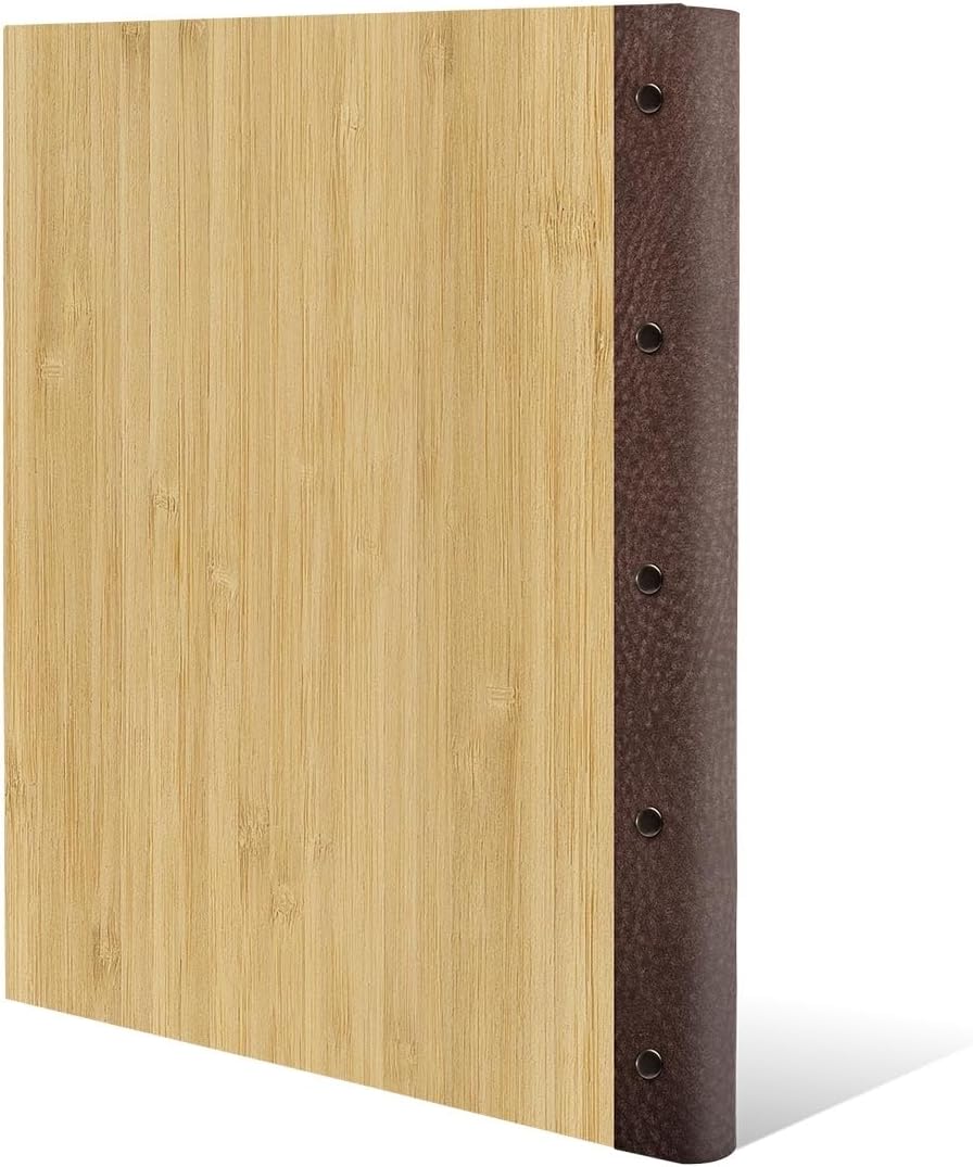 Kartenmachen.de Familien Stammbuch Bambus mit Lederrücken Holzcover mit individueller Gravur inkl. E