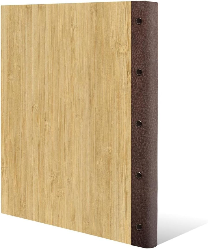 Kartenmachen.de Familien Stammbuch Bambus mit Lederrücken Holzcover mit individueller Gravur inkl. E