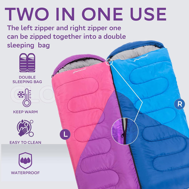 Clostnature Leichter Camping Schlafsack, 3-4 Jahreszeiten Deckenschlafsack Violett 0.9 KG, Violett 0