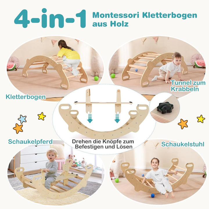 COSTWAY Kletterbogen, mit abnehmbarem Sitz, 4 in 1 Klettergerüst Indoor zum Wippen, Schaukeln, Klett