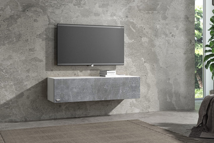 Wuun® TV Lowboard TV Board hängend I 100cm-280cm I Hängeschrank Wohnwand/Somero Weiss-Matt/Beton-Opt