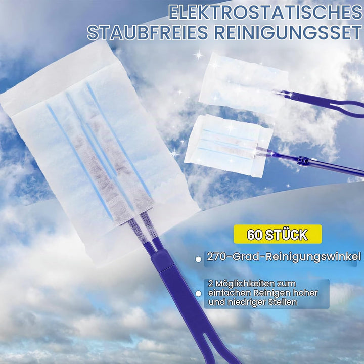 Kasanni 60 Stück Staubmagnet Duster, Staubmagnet Nachfüllpack Set, Staubwischer mit 2 Handgriff, 360