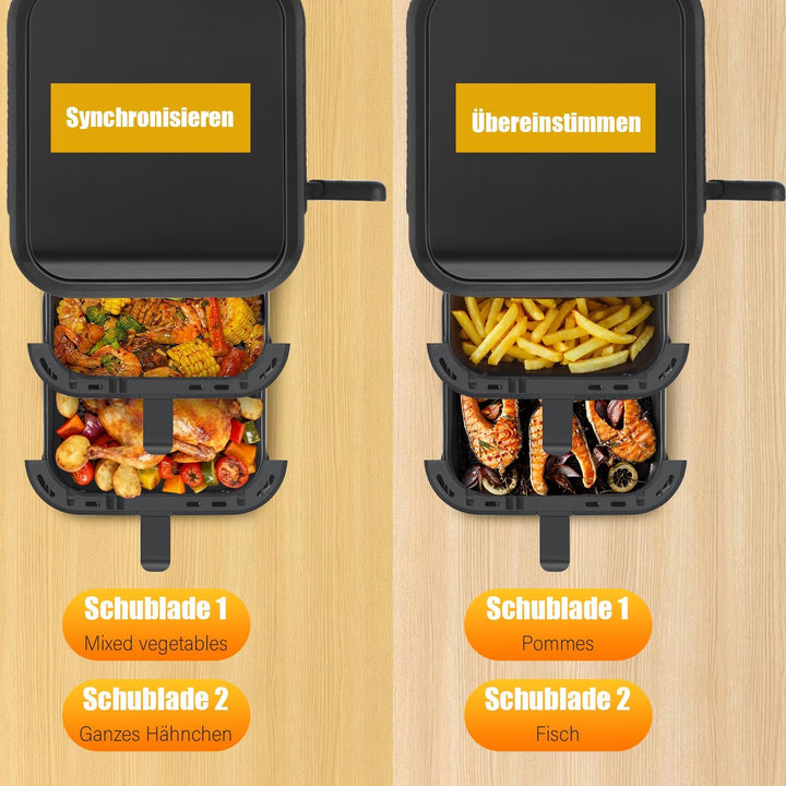 Klappbarer Farbbildschirm 5,5 L &amp;5,5 L (11 L) 2800 W (200 °C) 12 voreingestellte Modi-Stacked Dual B