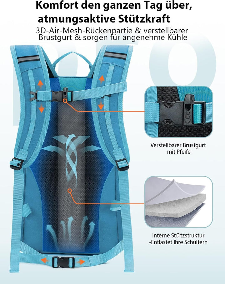 ECOHUB Leichter Atmungsaktiver Wanderrucksack mit Vielen Fächern aus PET Blaugrun, Blaugrun