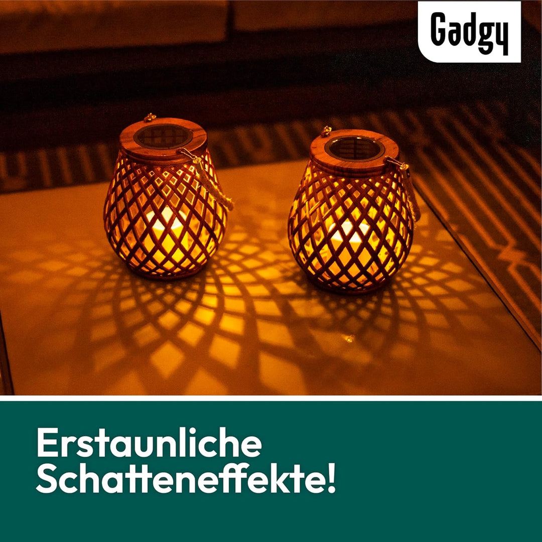 Gadgy Solarlampen für Aussen - 2er Set in Rattan-Optik, Wasserdichte Gartenlaternen für Terrasse, Ba
