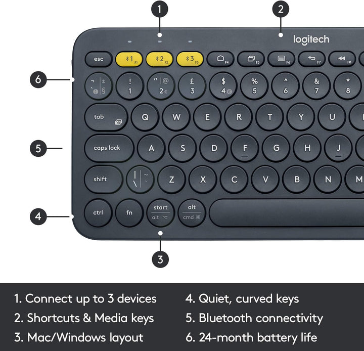 Logitech K380 Kabellose Bluetooth-Tastatur, Multi-Device &amp; Easy-Switch Feature, Windows- und Apple-S