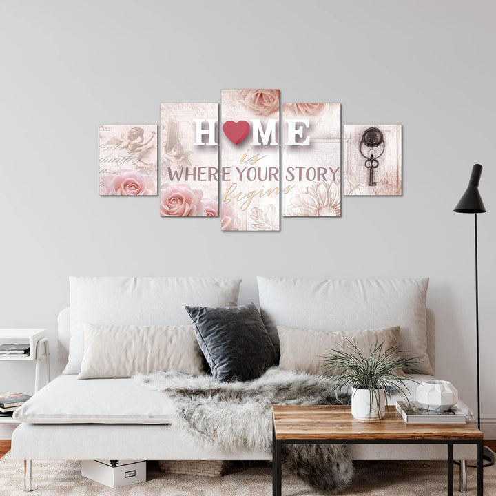 Runa Art Wandbilder Home 5 Teilig Bild auf Vlies Leinwand Deko Wohnzimmer Vintage Violett Lila 02685