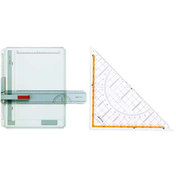rOtring Profil-A4-Zeichenbrett &amp; Centro-Geometrie-Dreieck mit Griff (gross, 23 cm)