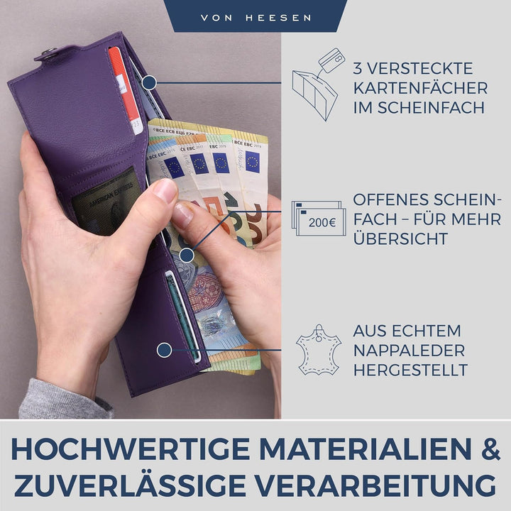 VON HEESEN Slim Wallet mit XL Münzfach Violet Violet XL MÜNZFACH (Kartenslot), Violet XL MÜNZFACH (K