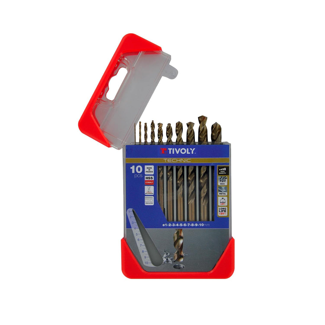 Tivoly 11468570001 Technic Metall Kobalt Bohrer-10pcs Set, Ø 1, 2, 3, 4, 5, 6, 7, 8, 9, 10mm, bronze
