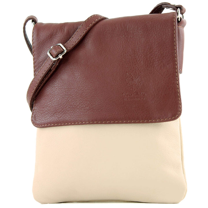 modamoda de - T34 - ital Damen Umhängetasche Schultertasche Klein Hellbeige/Braun, Hellbeige/Braun