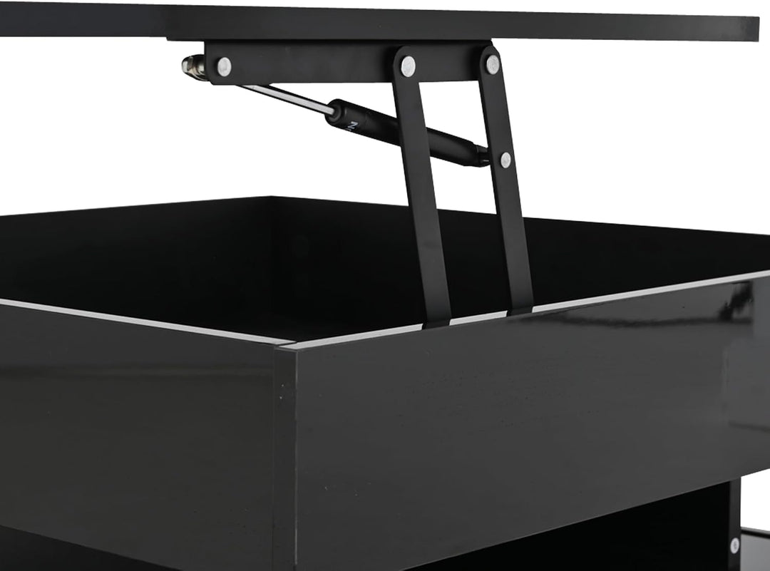 Merax Couchtisch mit Höhenverstellbarer Platte, Hochglanz Wohnzimmertisch mit LED, Sofatisch Kaffeet