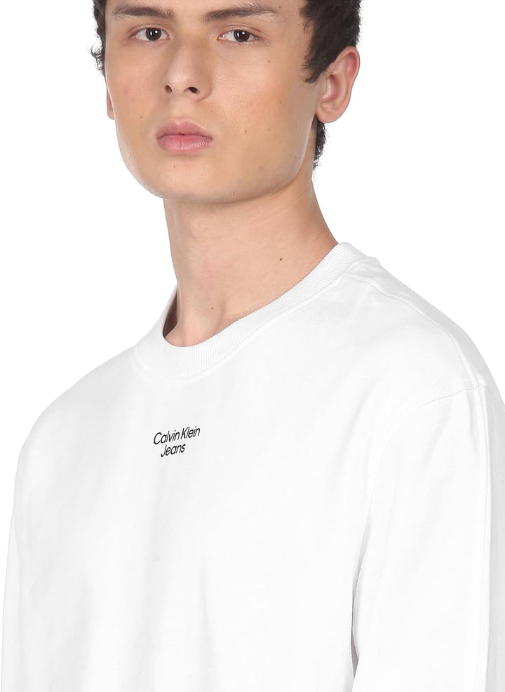 Calvin Klein Jeans Herren Stacked Logo Rundhalsausschnitt Schweres Strickmaterial XL Weiss (Bright W