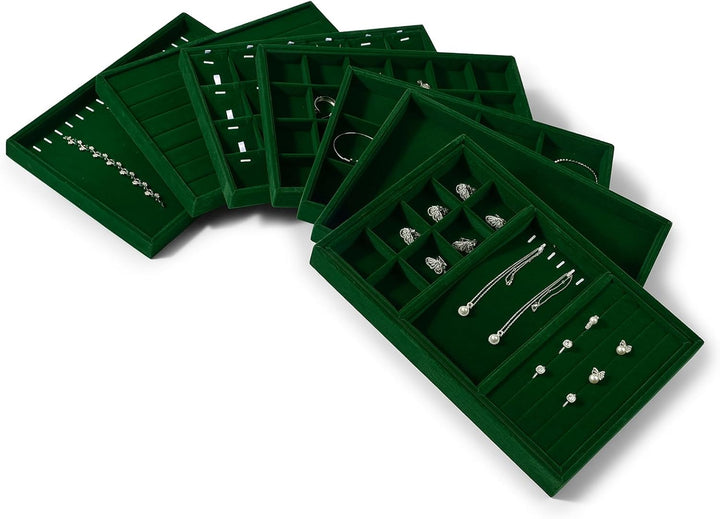 Oirlv Jahrgang Grün Samt Schmuck 12 Grids Schmucktablett,Schmuckschatulle Schmuckaufbewahrung Schmuc