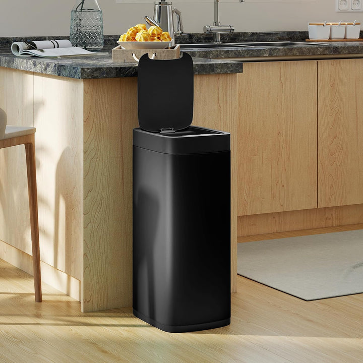 HOMCOM 50L Sensor-Mülleimer Berührungslos mit Bewegungssensor Schwarz, Schwarz