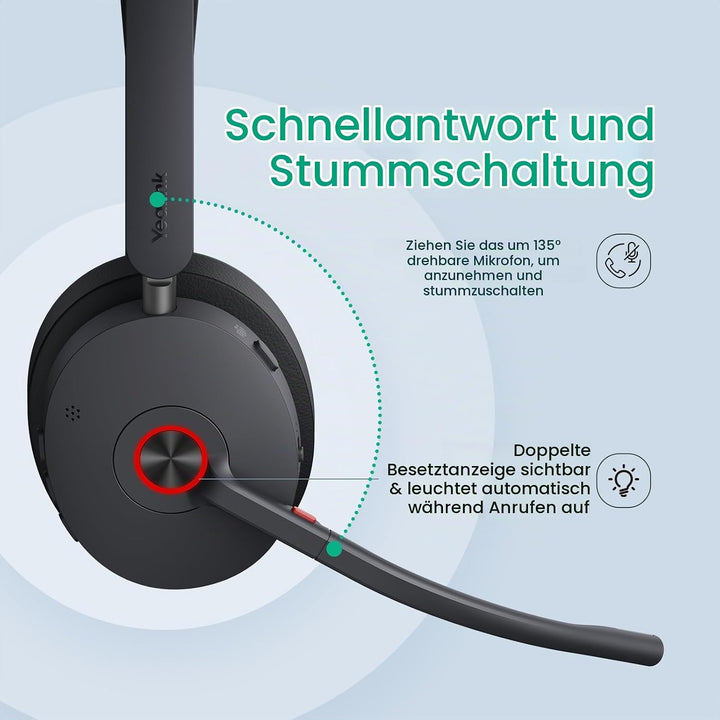 Yealink WH68 Hybrid mit Ladestation, DECT ANC Headset, kabelloses Bluetooth Headset mit DECT Dongle,