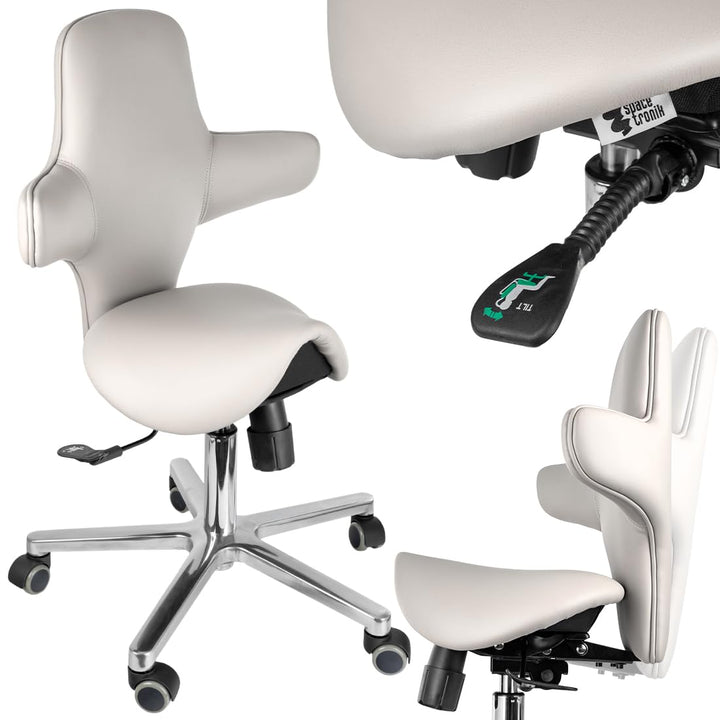 Spacetronik Sattelhocker mit Rückenlehne, Arbeitshocker Sattelsitz Weiss, Weiss