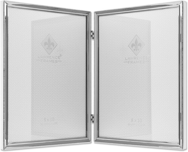 Lawrence Frames Doppel-Bilderrahmen, 20,3 x 25,4 cm, mit Scharnier und Perlenbordüre Silber 8x10 Dou