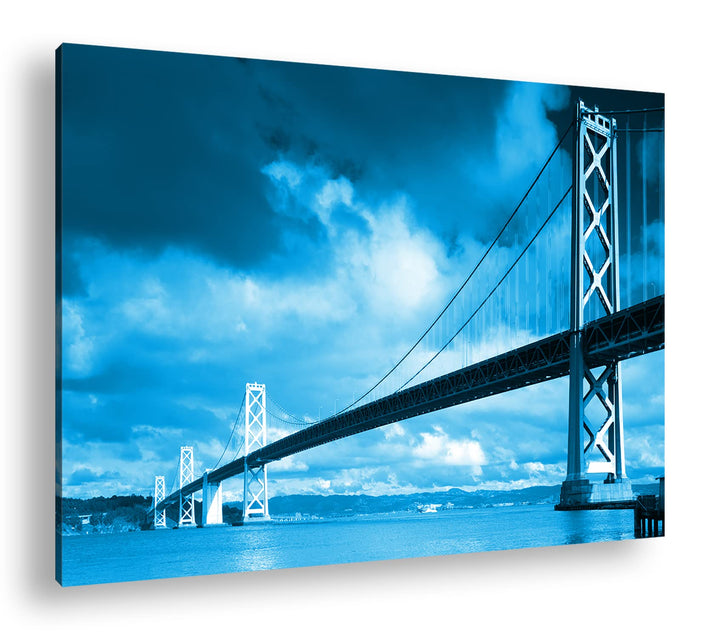 deyoli Hängebrücke im Kalifornien Format 80x60 Effekt: Monocrome Blau als Leinwandbild, Motiv fertig