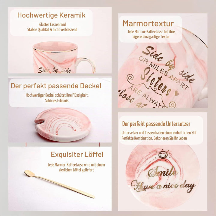 Schwestern Becher Schwester Geburtstag Geschenke Kaffeebecher Set - Side by Side oder Miles Apart Si