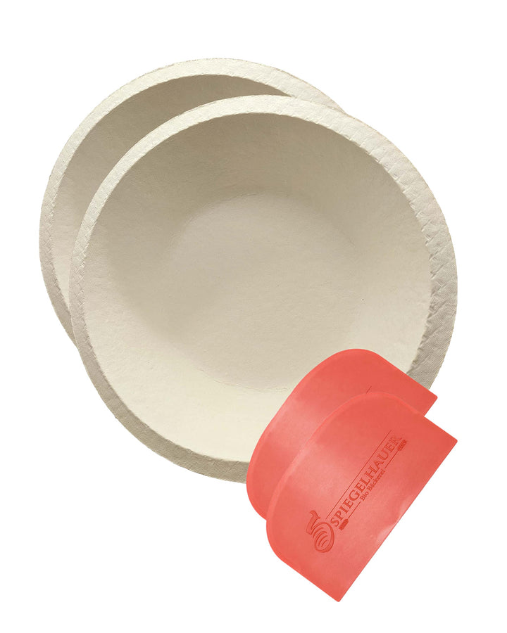 Bäckerei Spiegelhauer Gärkörbchen 2 Stück rund 26cm für 1 kg I mit 2 Teigschabern I Gärkörbchen Set