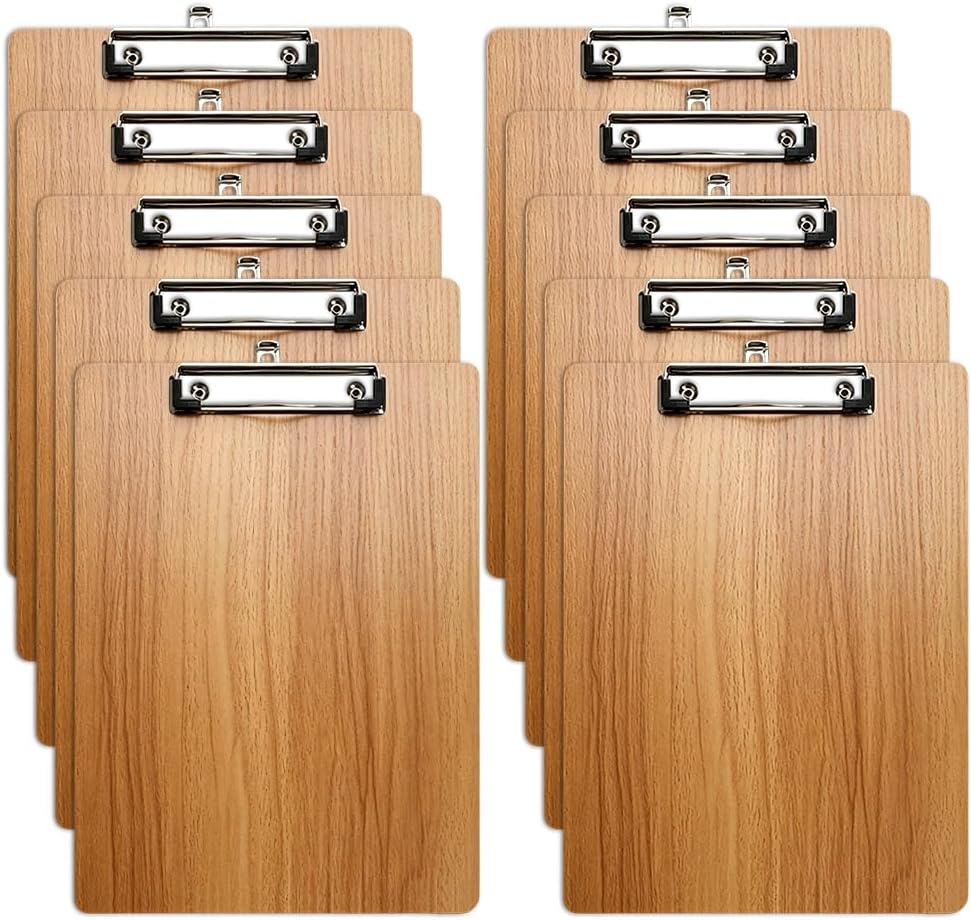 Klemmbrett A4 Holz, 10 Stück Klemmbretter A4 mit Klammer und Haken, Bürohelfer Klemmmappe aus Holz f