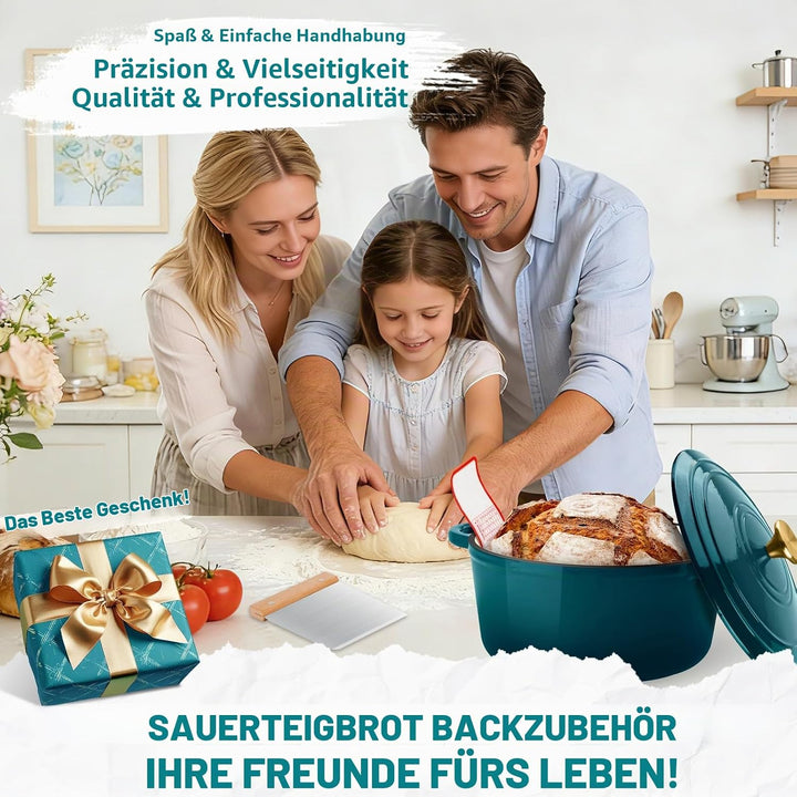 NZQXJXZ Gusseisen Topf Brot Backen, 26cm Emaille Schmortopf mit Deckel Brotbackform mit Banneton Bro