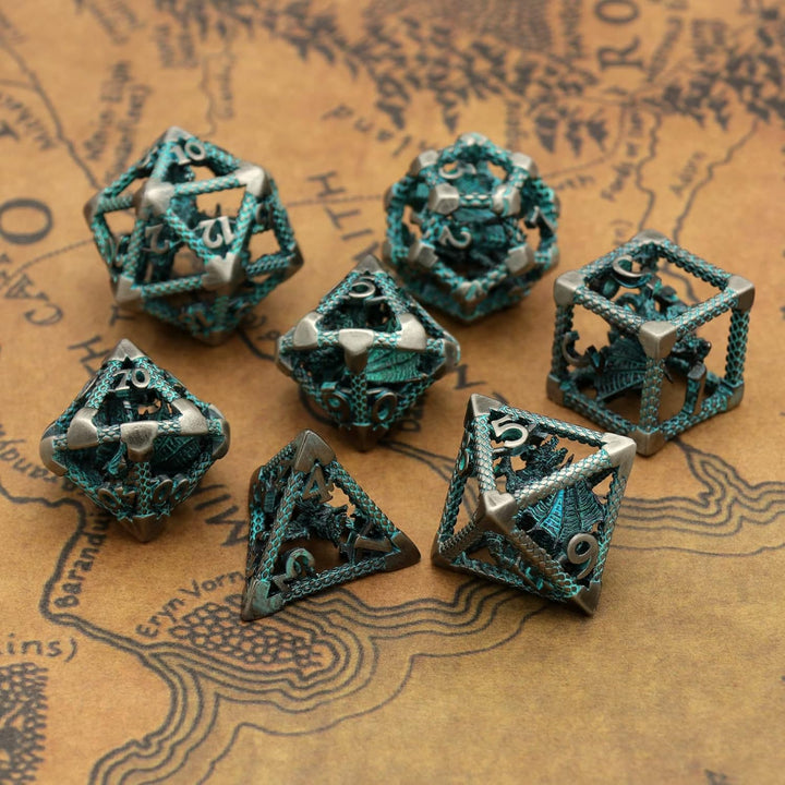 DND Würfel, Metall Spielwürfel Dungeons and Dragons Würfel Set HNCCESG Hohle 3D Drachen D&amp;D Würfel P