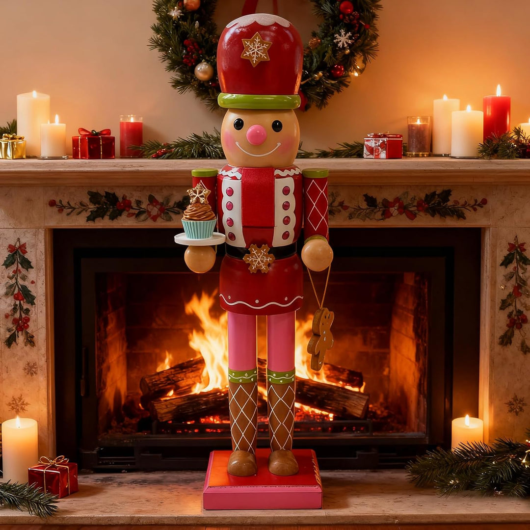 35 cm Holz-Cookie-Frauen-Nussknacker-Soldat-Weihnachtsdekorationen, grosse Weihnachts-Nussknacker-Fi