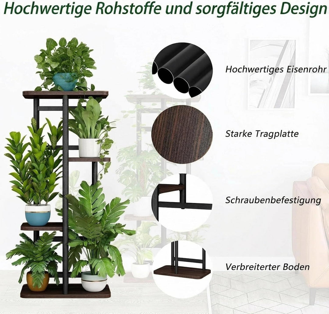 Blumenständer Pflanzenständer Metall Pflanzenregal Schwarz-Eiche Schwarz-Eiche 4 Etagen, Schwarz-Eic