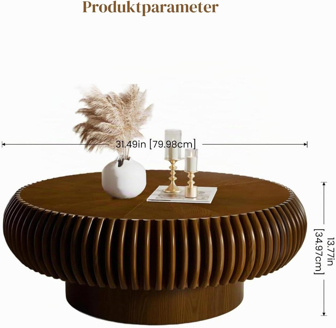 Runder Trommel-Couchtisch aus Holz (B Nussholz 80 cm), B Nussholz 80 Cm