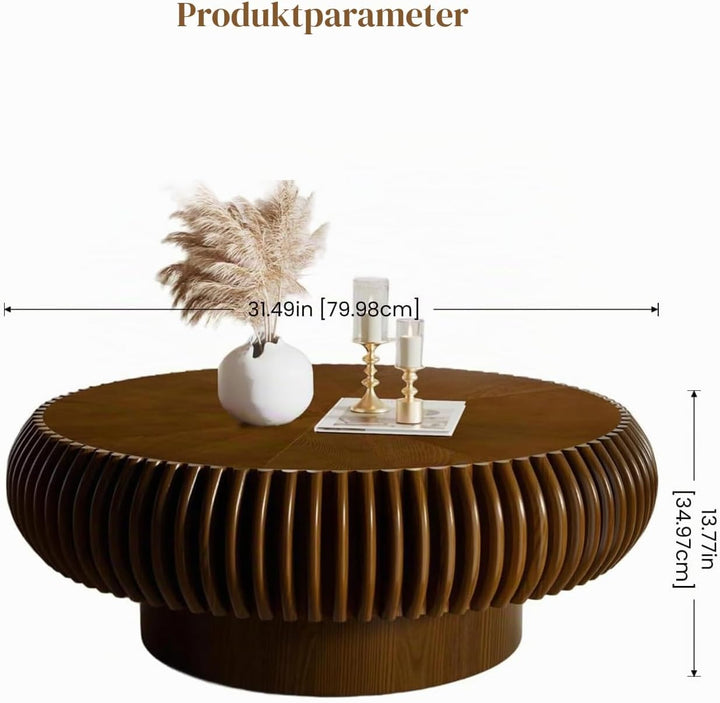 Runder Trommel-Couchtisch aus Holz (B Nussholz 80 cm), B Nussholz 80 Cm