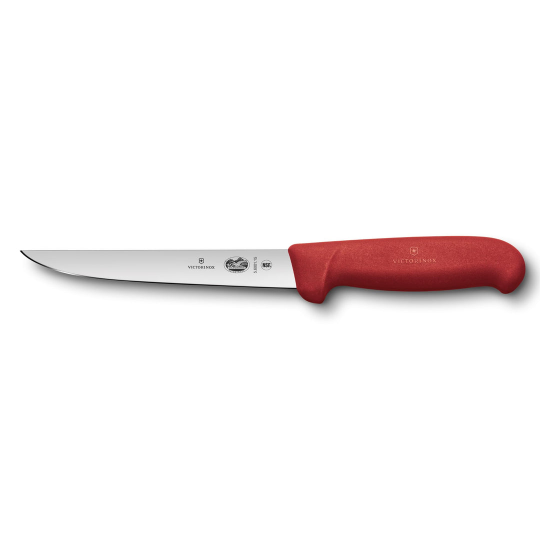 Victorinox Fibrox Ausbeinmesser, Scharfes Küchenmesser für Fleisch und Geflügel, 15 cm, Gerade Kling
