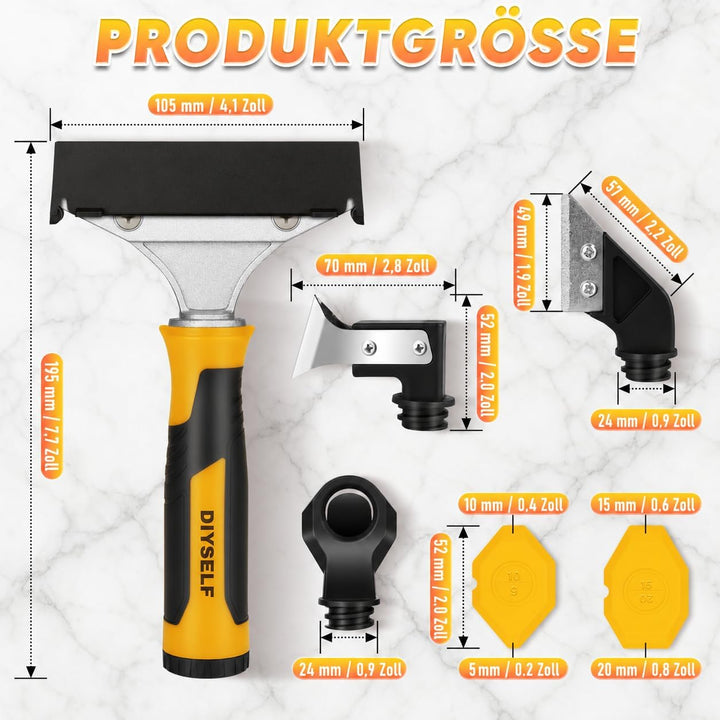 DIYSELF 4-in-1 Glasschaber-Set mit Silikonentferner und Dichtungsschaber Gelb, Gelb