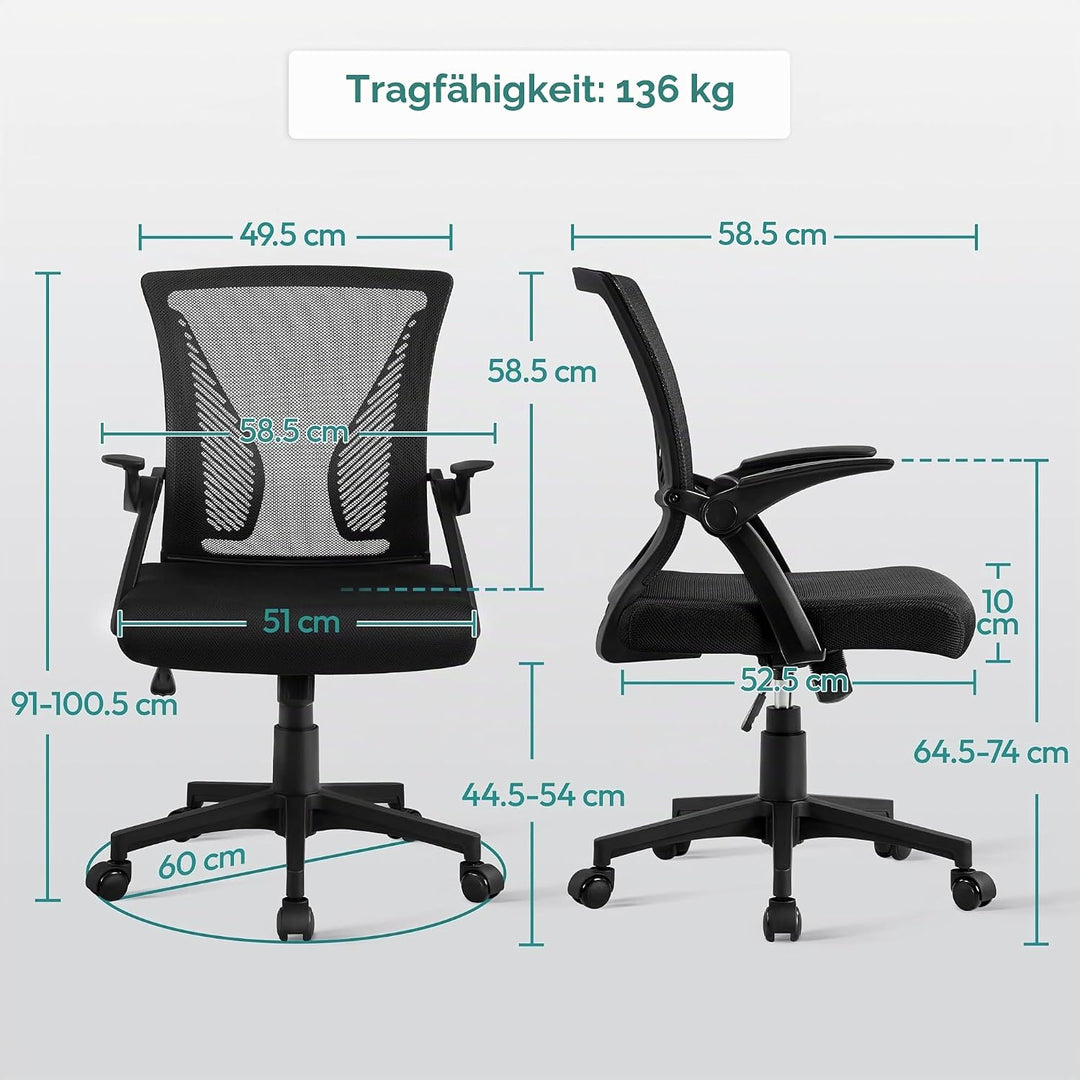 Yaheetech Bürostuhl Ergonomisch, Schreibtischstuhl mit Netzbespannung, Arbeitsstuhl mit Armlehnen, C