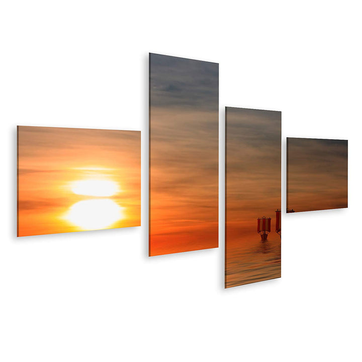 islandburner Bild auf Leinwand Wikingerschiffe 20A Bilder Wandbilder Poster Leinwand 150x80cm - 4 Te