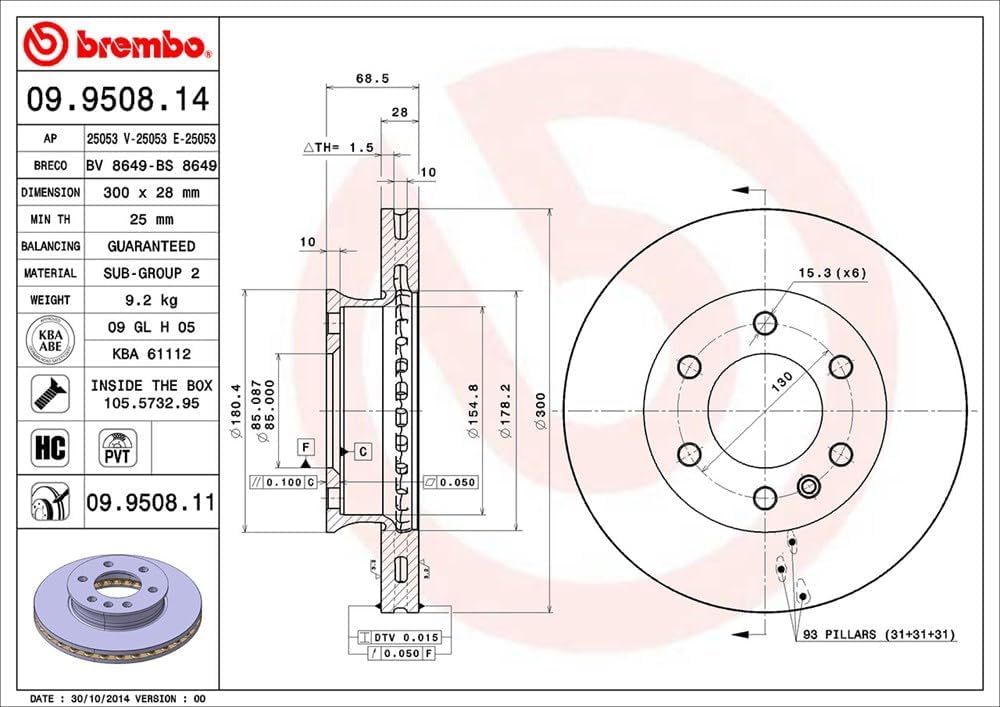 Brembo 09.9508.11 - Vordere Bremsscheibe mit UV-Lackierung - 1 Bremsscheibe