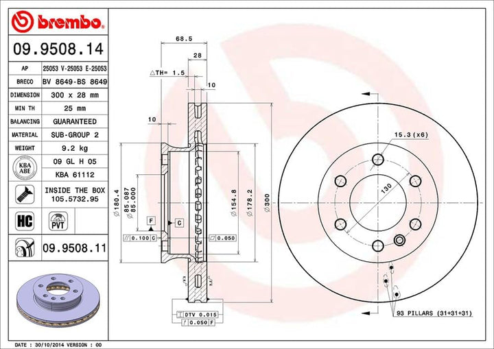 Brembo 09.9508.11 - Vordere Bremsscheibe mit UV-Lackierung - 1 Bremsscheibe