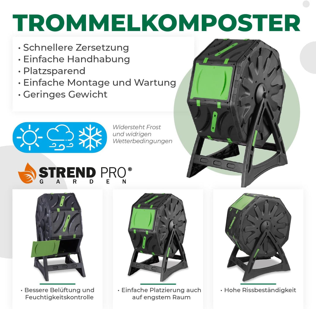 STREND PRO Mini-Balkomposter 70 l – Tumbling-Komposter für schnellen und hochwertigen Kompost