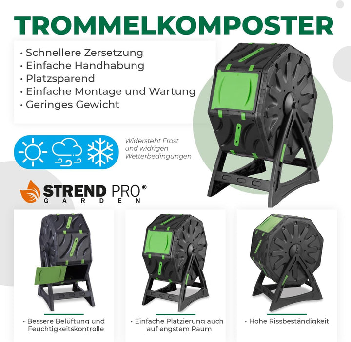 STREND PRO Mini-Balkomposter 70 l – Tumbling-Komposter für schnellen und hochwertigen Kompost