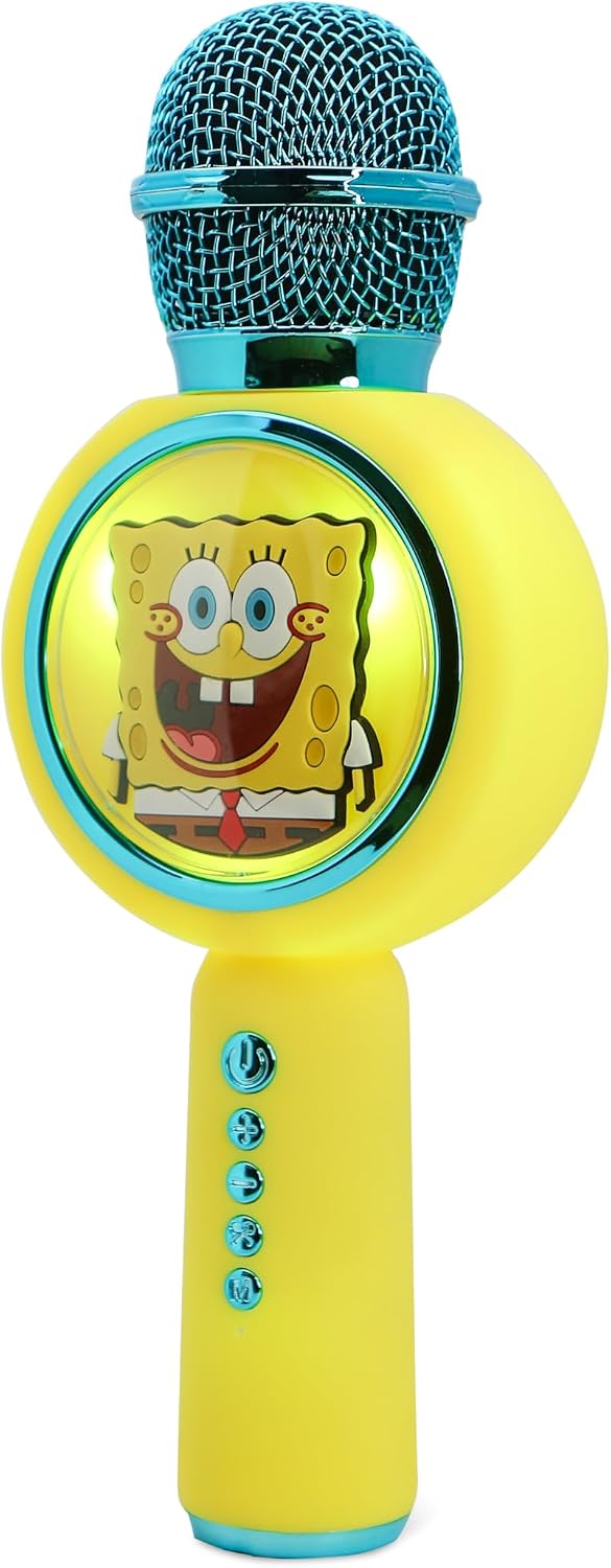 OTL Technologies SpongeBob Schwammkopf Popsing LED beleuchtetes kabelloses Karaoke-Mikrofon mit Spra