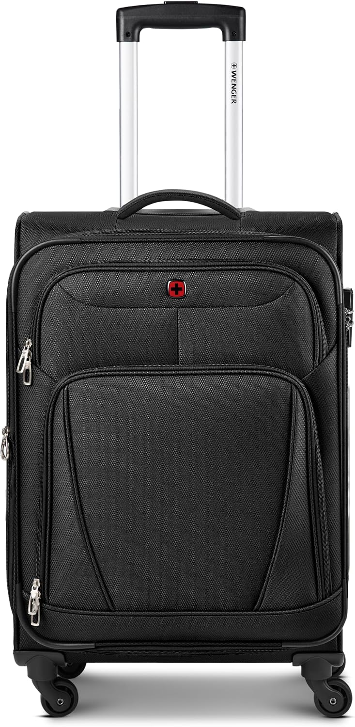WENGER Check-in Koffer für Damen und Herren | mittelgrosser Trolley Schwarz M, Schwarz M