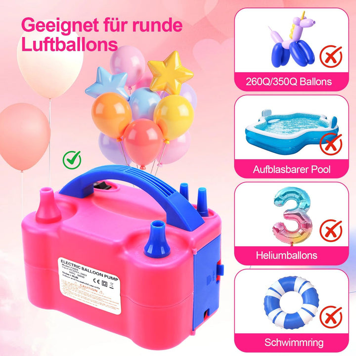Luftballonpumpe Elektrisch,600W Elektrische Ballonpumpe Luftpumpe für Ballons,Doppeldüse Inflatorgeb