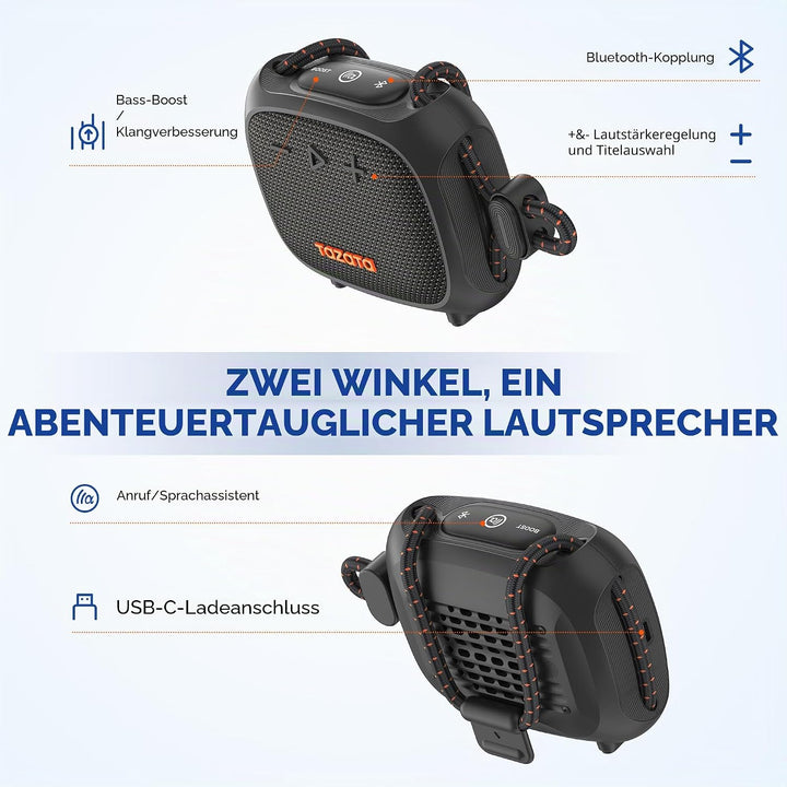 TAZATA Robuster Outdoor-Lautsprecher, IPX7 wasserdicht, schwimmender Bluetooth-Lautsprecher mit 11 S
